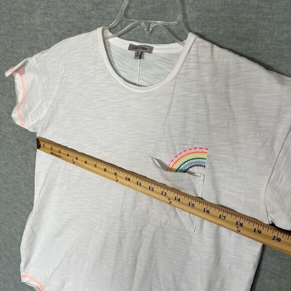 Lisa Todd Pocket Full Rainbow Embroidered Tee Womens Medium White Crew T-Shirt - Picture 10 of 12